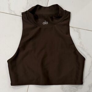 ALO Yoga Dark Brown High-Neck Crop Top with built in bra